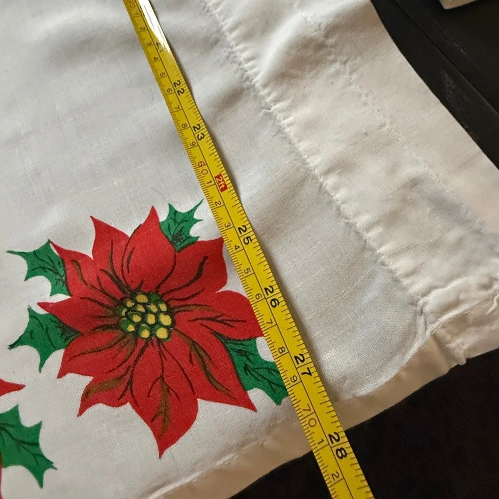 Vintage Christmas Poinsettia Cafe Curtains White Ornaments Made in Japan MCM